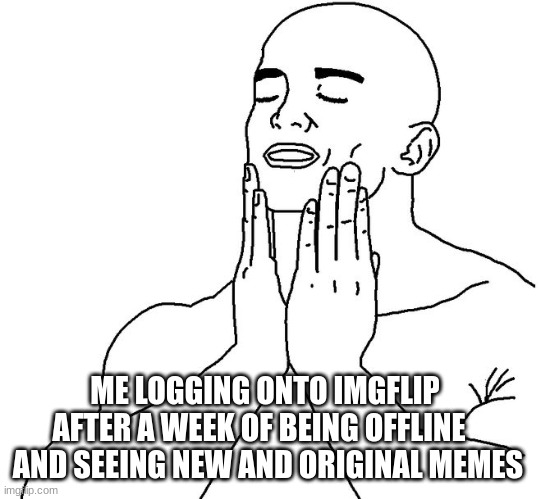 Satisfaction | ME LOGGING ONTO IMGFLIP AFTER A WEEK OF BEING OFFLINE    AND SEEING NEW AND ORIGINAL MEMES | image tagged in satisfaction,relatable,memes,relatable memes,funny memes | made w/ Imgflip meme maker