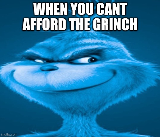 oof | WHEN YOU CANT AFFORD THE GRINCH | image tagged in the blue grinch | made w/ Imgflip meme maker