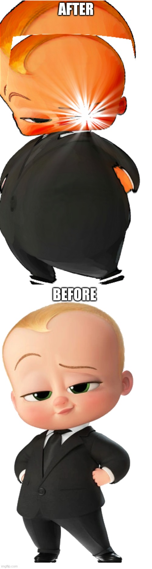 Editing cartoon characters #1 | AFTER; BEFORE | image tagged in boss baby,yeah,yeah this is big brain time,are you really in charge here | made w/ Imgflip meme maker