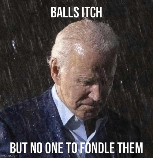 Biden sad | BALLS ITCH; BUT NO ONE TO FONDLE THEM | image tagged in biden sad | made w/ Imgflip meme maker