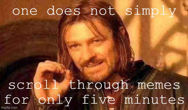 Or ten or fifteen or twenty or... | one does not simply; scroll through memes for only five minutes | image tagged in memes,one does not simply | made w/ Imgflip meme maker