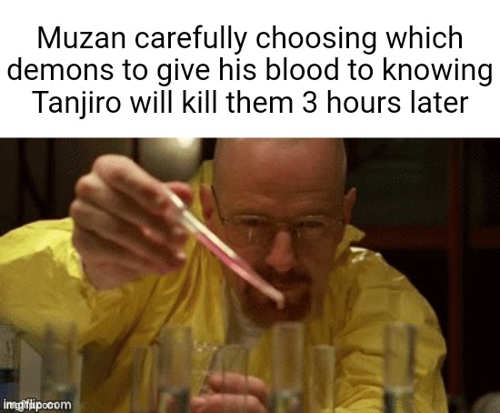 Who put Muzan on the stove? Who let bro cook? | Muzan carefully choosing which demons to give his blood to knowing Tanjiro will kill them 3 hours later | image tagged in walter white cooking | made w/ Imgflip meme maker