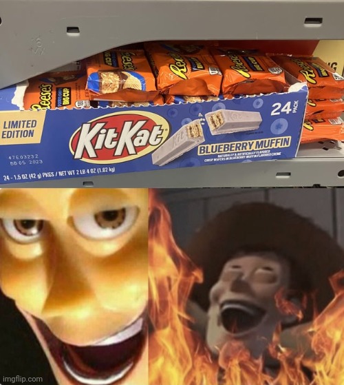 Reese's | image tagged in satanic woody no spacing,reese's,kitkat,you had one job,candy,memes | made w/ Imgflip meme maker