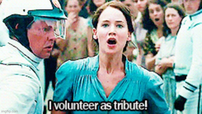 Hunger Games volunteer | image tagged in hunger games volunteer | made w/ Imgflip meme maker