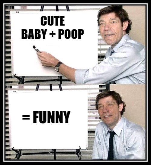 CUTE BABY + POOP = FUNNY | image tagged in guy at whiteboard | made w/ Imgflip meme maker