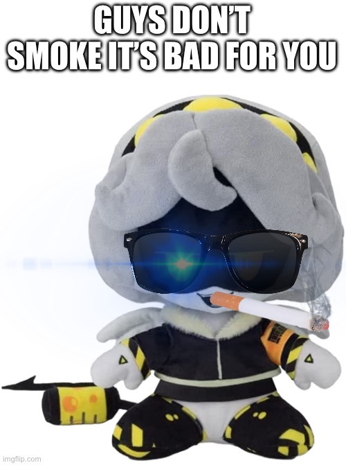 V Plushie | GUYS DON’T SMOKE IT’S BAD FOR YOU | image tagged in v plushie | made w/ Imgflip meme maker