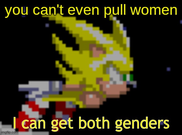 S.Sonic temp #1 | you can't even pull women; I can get both genders | image tagged in s sonic temp 1 | made w/ Imgflip meme maker