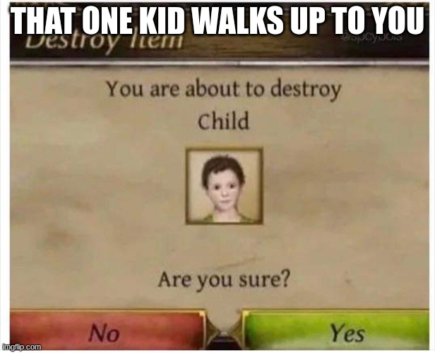 You are about to destroy Child | THAT ONE KID WALKS UP TO YOU | image tagged in you are about to destroy child | made w/ Imgflip meme maker