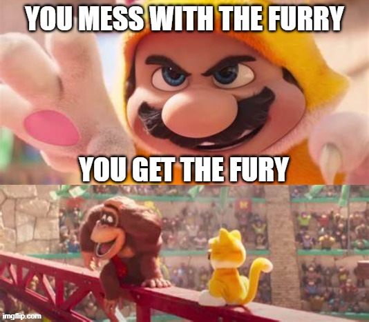 Mess with Mario the furry | YOU MESS WITH THE FURRY; YOU GET THE FURY | image tagged in mario's furriest moment | made w/ Imgflip meme maker