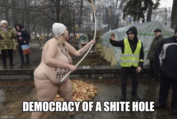 Antifa rocks | DEMOCRACY OF A SHITE HOLE | image tagged in antifa rocks | made w/ Imgflip meme maker