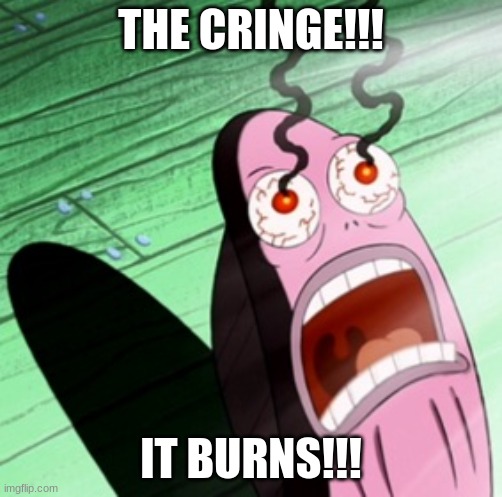 Burning eyes | THE CRINGE!!! IT BURNS!!! | image tagged in burning eyes | made w/ Imgflip meme maker