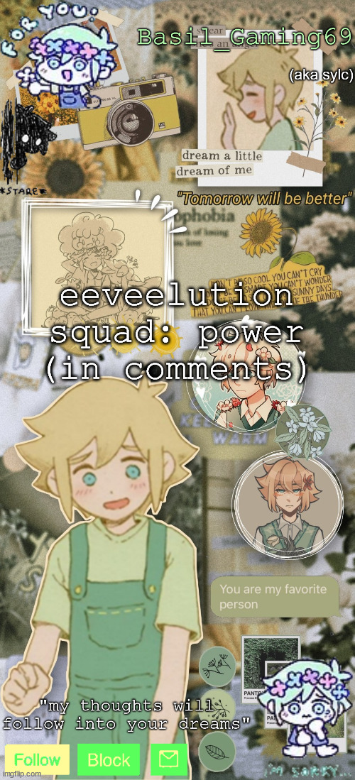 basil gaming | eeveelution squad: power (in comments) | image tagged in basil gaming | made w/ Imgflip meme maker