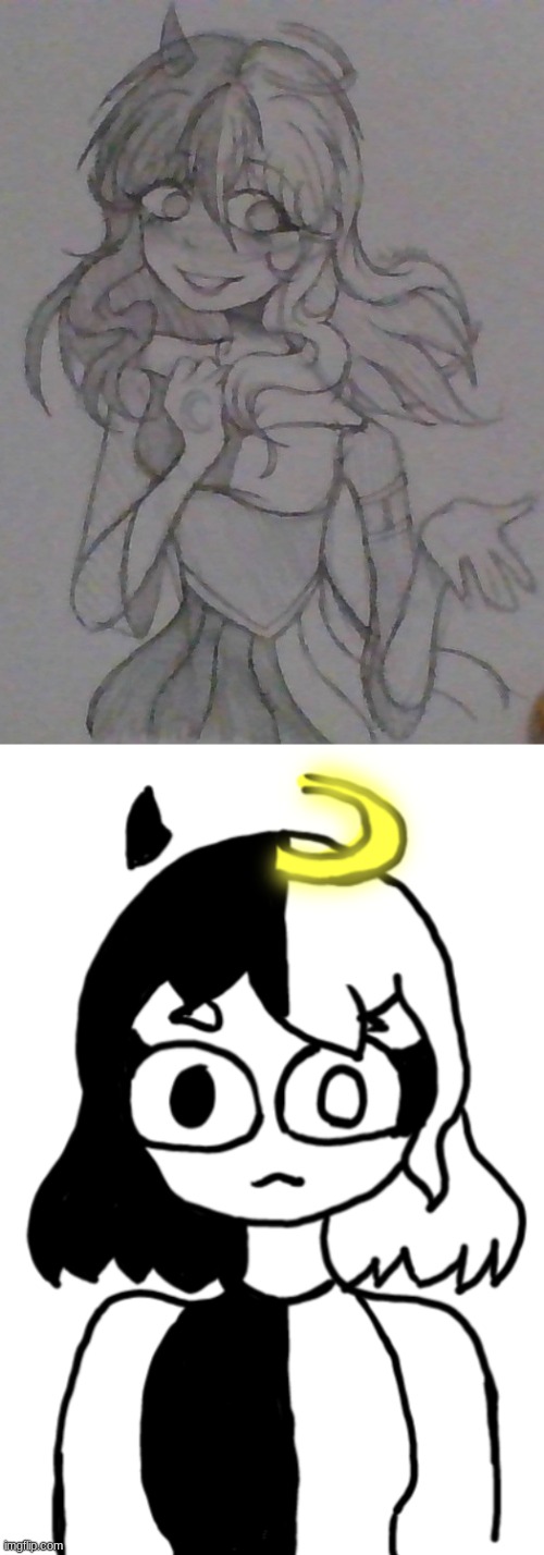 low quality but REDRAW (the first pic is the redraw, an old oc of mine) | made w/ Imgflip meme maker