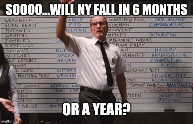 Cabin the the woods | SOOOO...WILL NY FALL IN 6 MONTHS; OR A YEAR? | image tagged in cabin the the woods | made w/ Imgflip meme maker