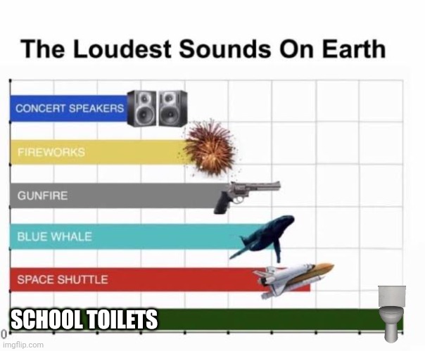 The Loudest Sounds on Earth | SCHOOL TOILETS | image tagged in the loudest sounds on earth,school,school memes,bathroom | made w/ Imgflip meme maker
