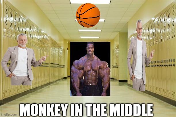 monkey in middle | MONKEY IN THE MIDDLE | image tagged in high school hallway,zoo,africa | made w/ Imgflip meme maker