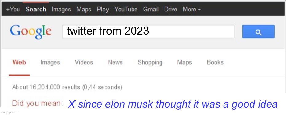 Did You Mean...? | twitter from 2023 X since elon musk thought it was a good idea | image tagged in did you mean | made w/ Imgflip meme maker