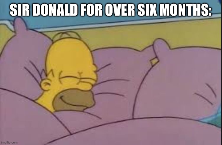 how i sleep homer simpson | SIR DONALD FOR OVER SIX MONTHS: | image tagged in how i sleep homer simpson | made w/ Imgflip meme maker