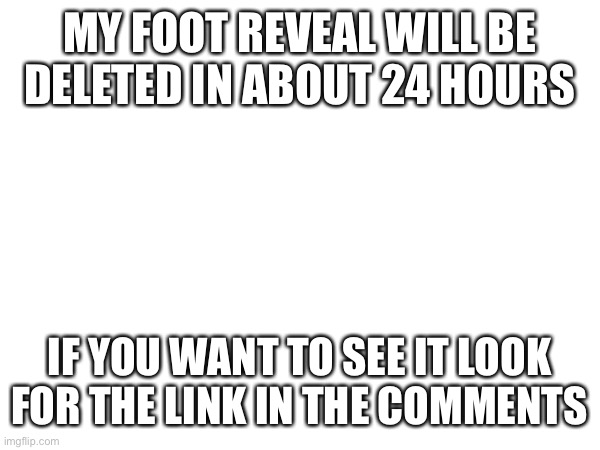 MY FOOT REVEAL WILL BE DELETED IN ABOUT 24 HOURS; IF YOU WANT TO SEE IT LOOK FOR THE LINK IN THE COMMENTS | made w/ Imgflip meme maker