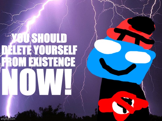 Thunderstorm | YOU SHOULD DELETE YOURSELF FROM EXISTENCE; NOW! | image tagged in thunderstorm | made w/ Imgflip meme maker