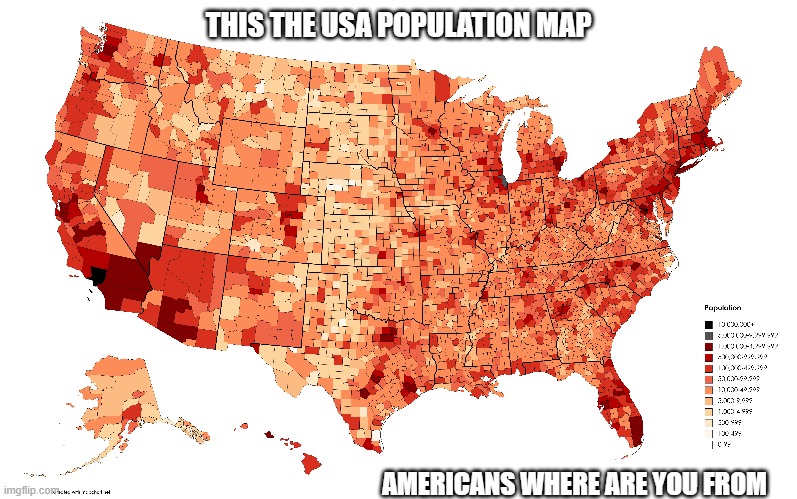 USA population map | THIS THE USA POPULATION MAP; AMERICANS WHERE ARE YOU FROM | image tagged in america | made w/ Imgflip meme maker