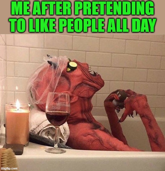 ME AFTER PRETENDING TO LIKE PEOPLE ALL DAY | image tagged in bath | made w/ Imgflip meme maker