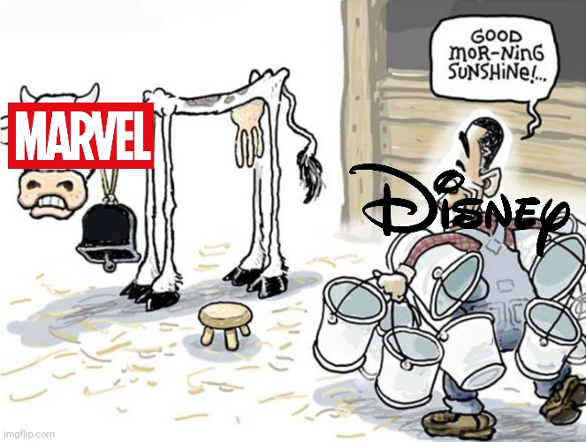 milking the cow | image tagged in milking the cow,disney,marvel,mcu | made w/ Imgflip meme maker