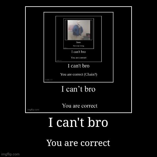 I can't bro | You are correct | image tagged in funny,demotivationals,undertale,sans | made w/ Imgflip demotivational maker