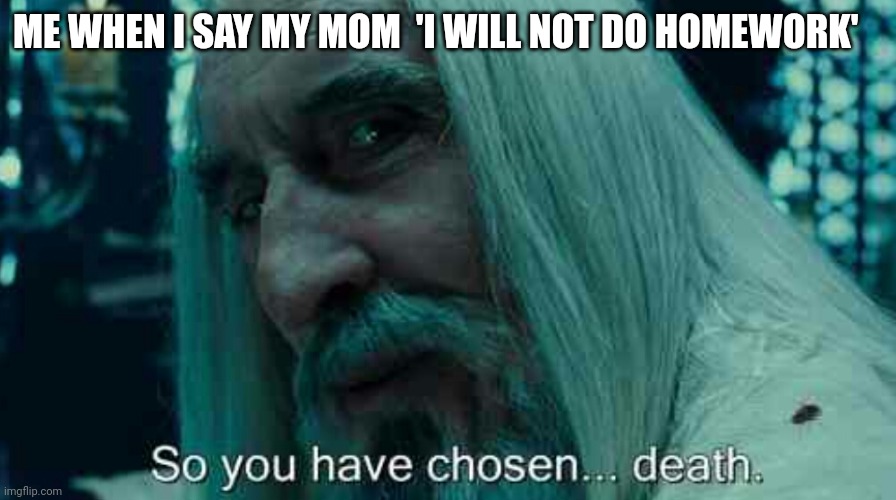 Gon | ME WHEN I SAY MY MOM  'I WILL NOT DO HOMEWORK' | image tagged in so you have chosen death | made w/ Imgflip meme maker