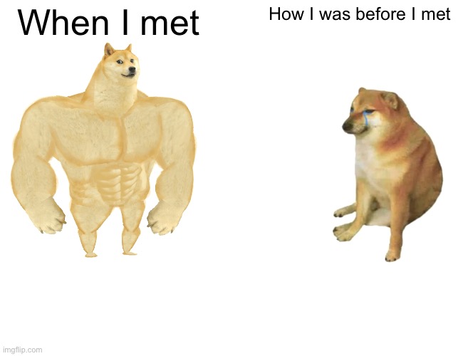 Buff Doge vs. Cheems | When I met; How I was before I met | image tagged in memes,buff doge vs cheems | made w/ Imgflip meme maker