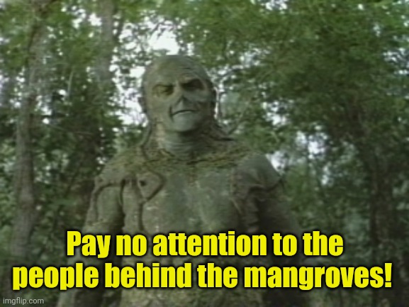 Swamp thing  | Pay no attention to the people behind the mangroves! | image tagged in swamp thing | made w/ Imgflip meme maker