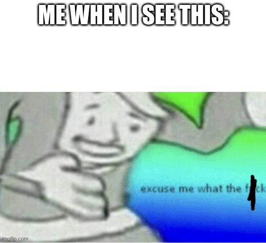 Excuse me wtf blank template | ME WHEN I SEE THIS: | image tagged in excuse me wtf blank template | made w/ Imgflip meme maker