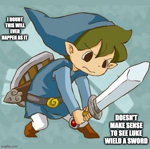 Luke Triton Cosplaying as Toon Link | I DOUBT THIS WILL EVER HAPPEN AS IT; DOESN'T MAKE SENSE TO SEE LUKE WIELD A SWORD | image tagged in legend of zelda,link,luke triton,professor layton,memes | made w/ Imgflip meme maker