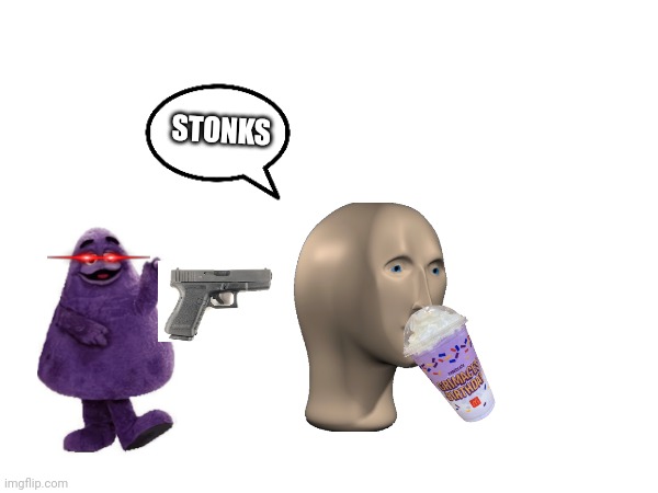 Stonks Drinks the grimace Shake | STONKS | image tagged in memes | made w/ Imgflip meme maker