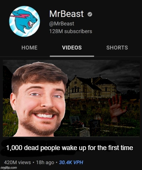 i tried photoshopping the thumbnail :skull: | 1,000 dead people wake up for the first time | image tagged in mrbeast thumbnail template | made w/ Imgflip meme maker