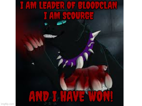 I AM LEADER OF BLOODCLAN
I AM SCOURGE; AND I HAVE WON! | made w/ Imgflip meme maker