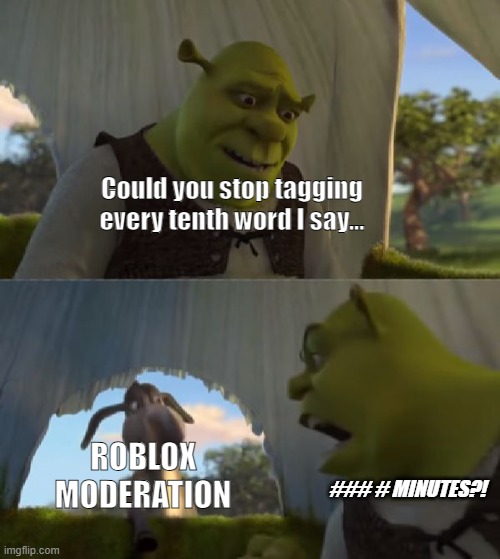 I always get tagged, why?! | Could you stop tagging every tenth word I say... ROBLOX MODERATION; ### # MINUTES?! | image tagged in could you not ___ for 5 minutes | made w/ Imgflip meme maker