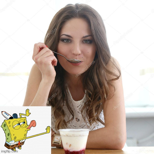 woman eating yoghurt | image tagged in woman eating yoghurt | made w/ Imgflip meme maker