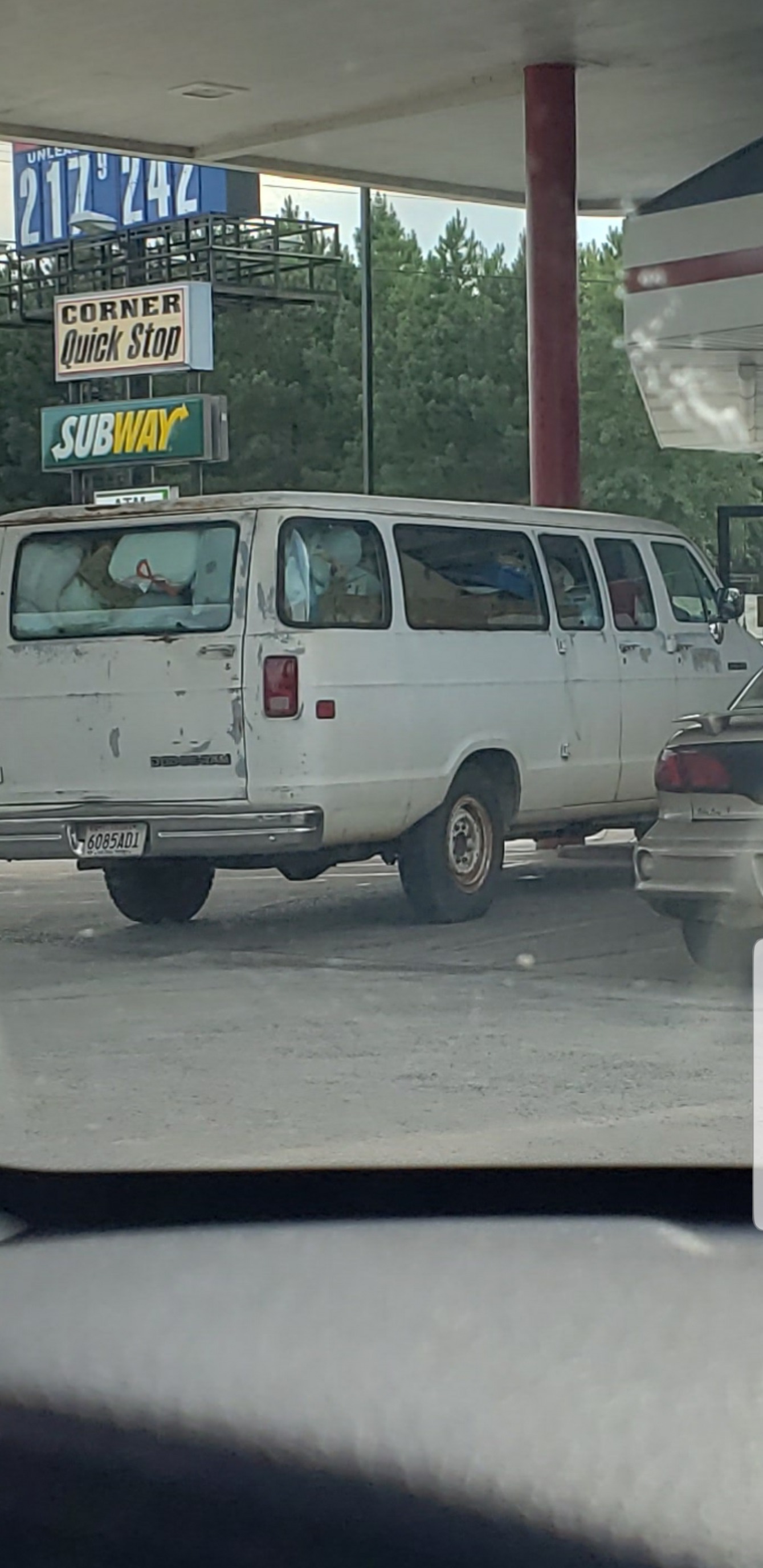 Van at gas station Blank Meme Template