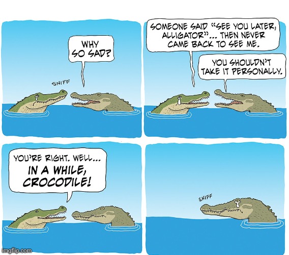Sad crocodile | image tagged in alligator,sad,crocodile,see you later alligator,comics,comics/cartoons | made w/ Imgflip meme maker