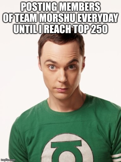 Day 13 | POSTING MEMBERS OF TEAM MORSHU EVERYDAY UNTIL I REACH TOP 250 | image tagged in sheldon cooper | made w/ Imgflip meme maker