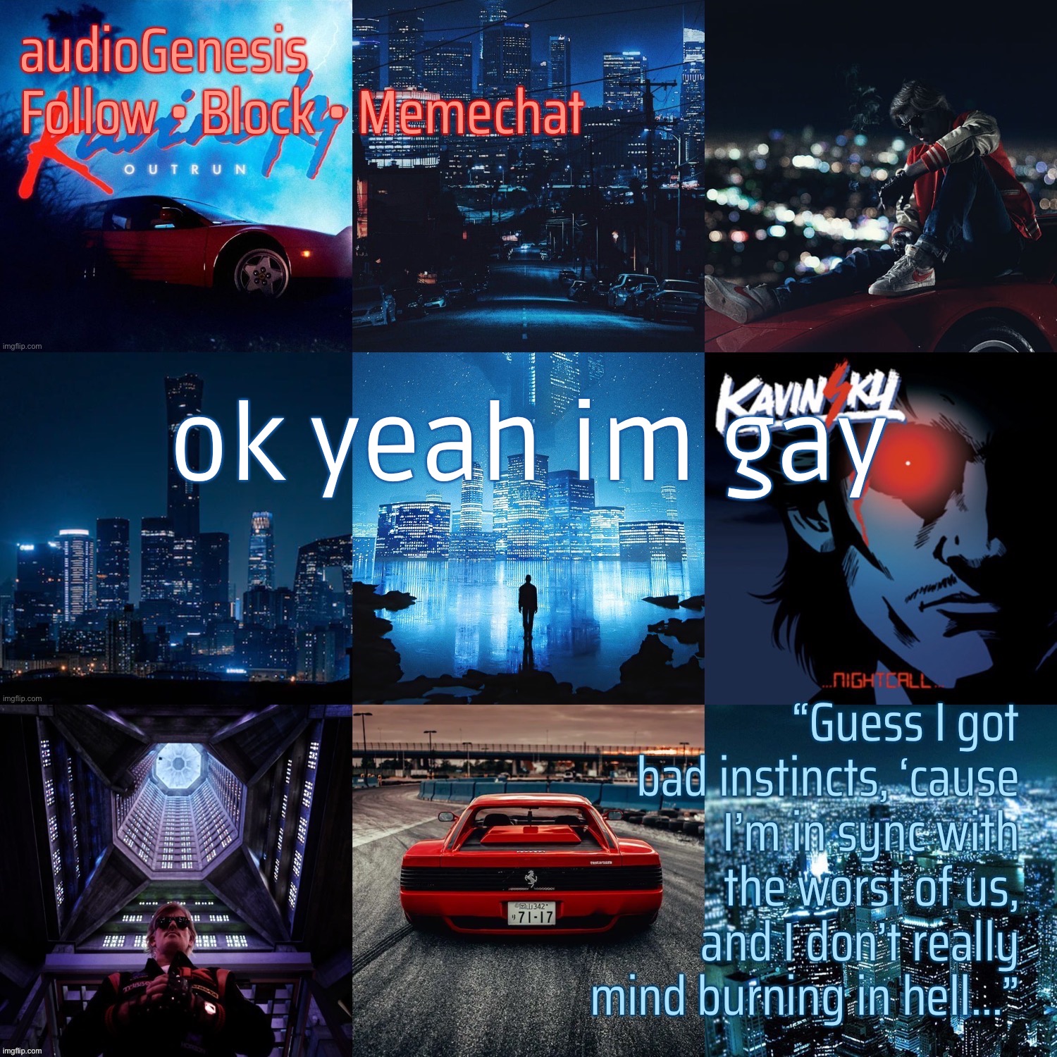 ag’s kavinsky announcement template | ok yeah im gay | made w/ Imgflip meme maker