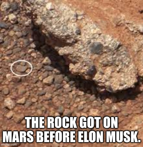 :OOOOOOOOO | THE ROCK GOT ON MARS BEFORE ELON MUSK. | image tagged in space,the rock | made w/ Imgflip meme maker