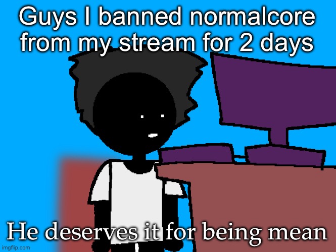 oh god what have i done | Guys I banned normalcore from my stream for 2 days; He deserves it for being mean | image tagged in oh god what have i done | made w/ Imgflip meme maker