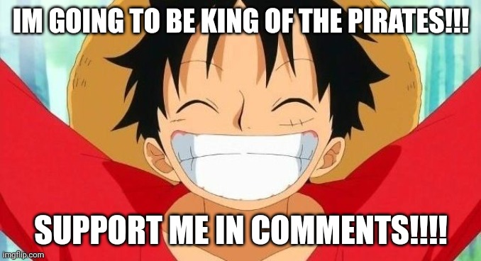 IM GONNA BE KING OF THE PIRATES | IM GOING TO BE KING OF THE PIRATES!!! SUPPORT ME IN COMMENTS!!!! | image tagged in luffy | made w/ Imgflip meme maker