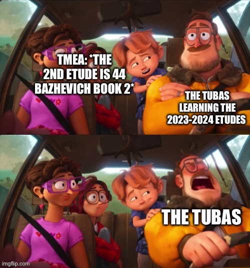 2nd TMEA 2023-2024 Etude | TMEA: *THE 2ND ETUDE IS 44 BAZHEVICH BOOK 2*; THE TUBAS LEARNING THE 2023-2024 ETUDES; THE TUBAS | image tagged in rick mitchell scream | made w/ Imgflip meme maker