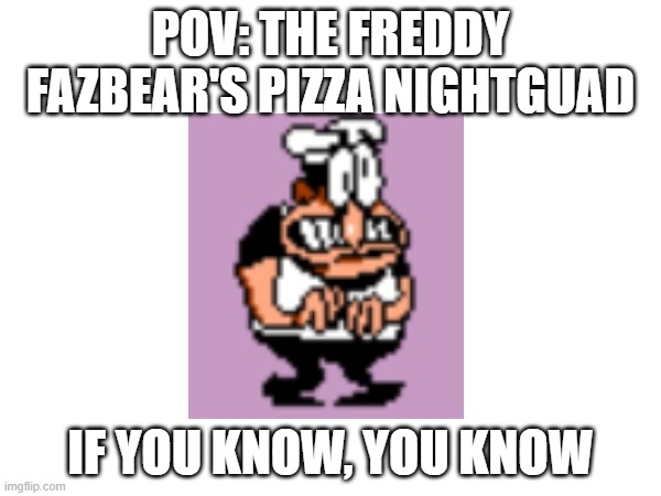 "Who should we hire to be the nightguard" | POV: THE FREDDY FAZBEAR'S PIZZA NIGHTGUAD; IF YOU KNOW, YOU KNOW | image tagged in pizza tower,fnaf | made w/ Imgflip meme maker