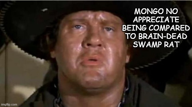 Mongo | MONGO NO APPRECIATE BEING COMPARED TO BRAIN-DEAD SWAMP RAT | image tagged in mongo | made w/ Imgflip meme maker