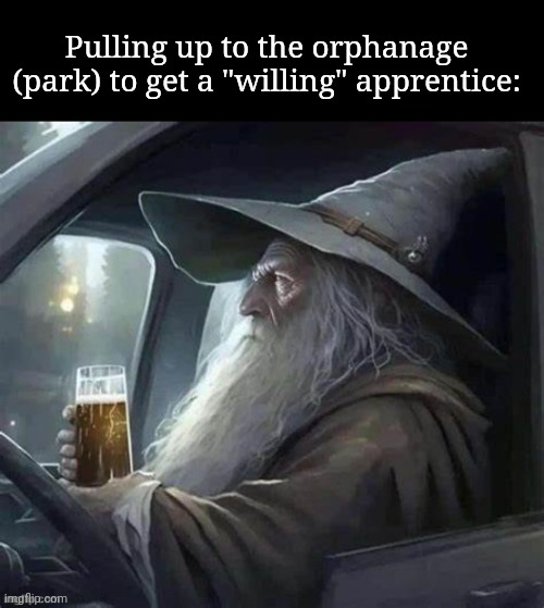 Pulling up to the orphanage (park) to get a "willing" apprentice: | image tagged in frost | made w/ Imgflip meme maker