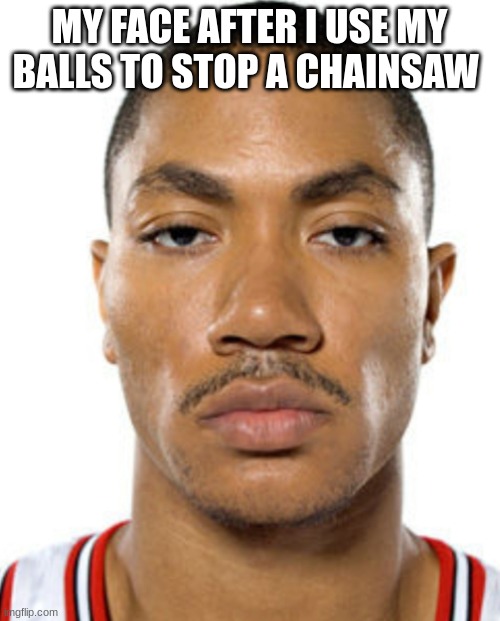 Derrick Rose Straight Face | MY FACE AFTER I USE MY BALLS TO STOP A CHAINSAW | image tagged in derrick rose straight face | made w/ Imgflip meme maker